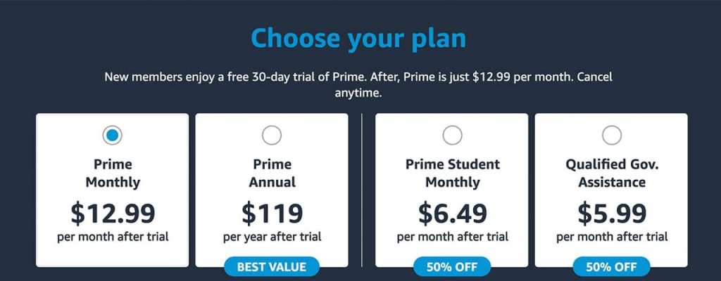 Amazon Prime plan