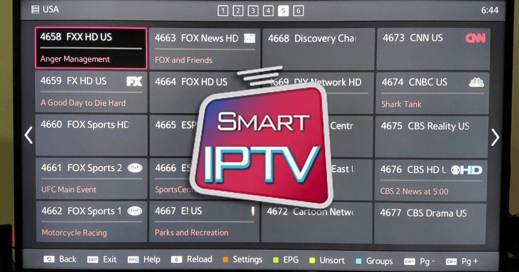 Smart IPTV home screen packed with IPTV channels