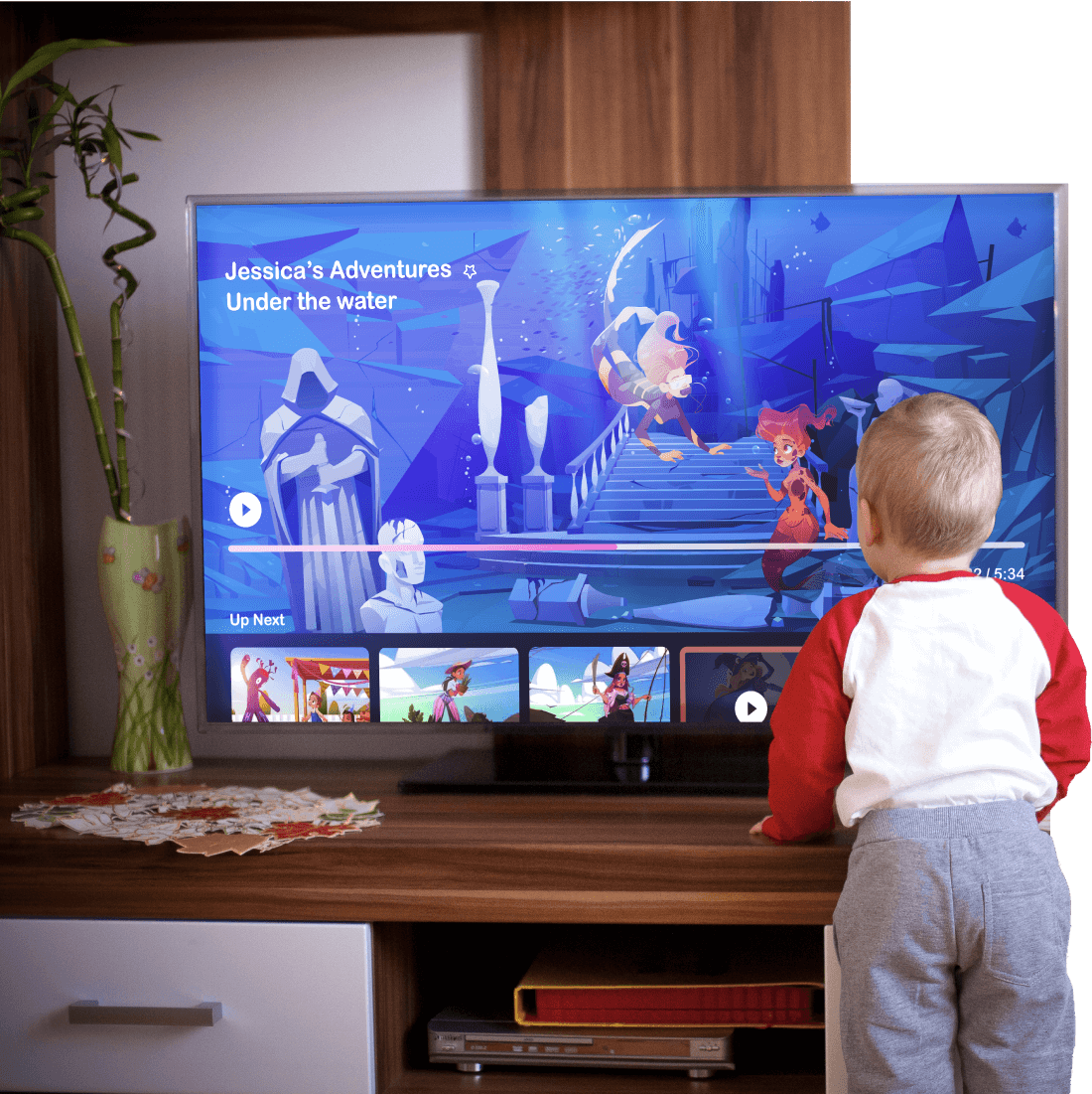 Little kid watching videos on Roku